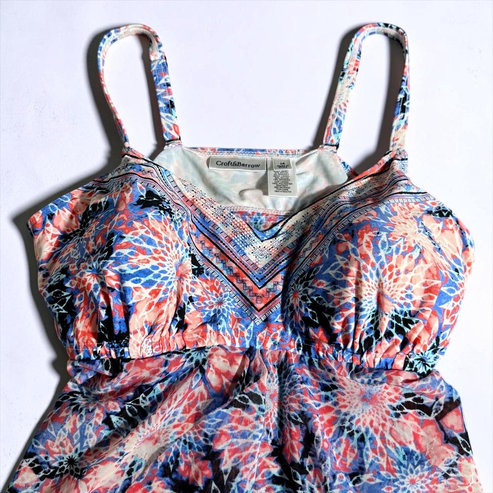 Croft & Barrow Womens Pink Blue Floral Flyaway Tankini Swim Top Size 14 - Picture 3 of 10